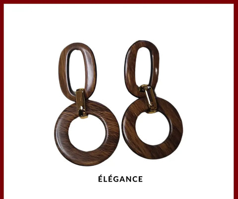 Boucles d'Oreilles Mates Vintage en Bois et Acier Inoxydable Elégance Simplement