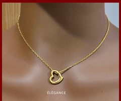 collier acier inoxydable doré bijoux femme acier doré bracelet acier inoxydable collier cœur acier doré collier acier argenté collier minimaliste Saint-Valentin bijoux acier inoxydable collier breloque cœur rond idée cadeau Saint-Valentin femme collier chic et romantique elegance bijoux 