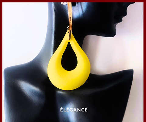 boucles d'oreilles goutte d'eau, boucles d'oreilles pendantes jaunes, boucles d'oreilles en alliage, bijoux originaux, accessoires mode femme, boucles d'oreilles grandes tailles, boucles d'oreilles jaunes, elegance bijoux