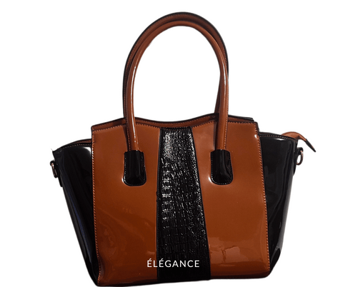 Grand Sac à Main Vernis Noir et Chocolat Elégance Simplement