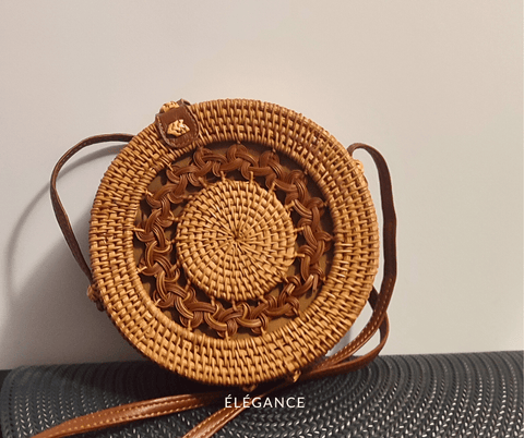 Sac à Main Rond en Osier Beige Elégance Simplement